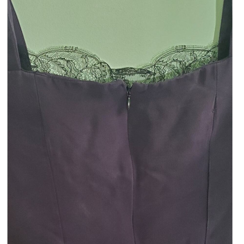 ❤️‍ VINTAGE Roland Nivelais 90s Designer Dark Purple Silk Lace-Trim Dress Size 8 - Picture 8 of 10